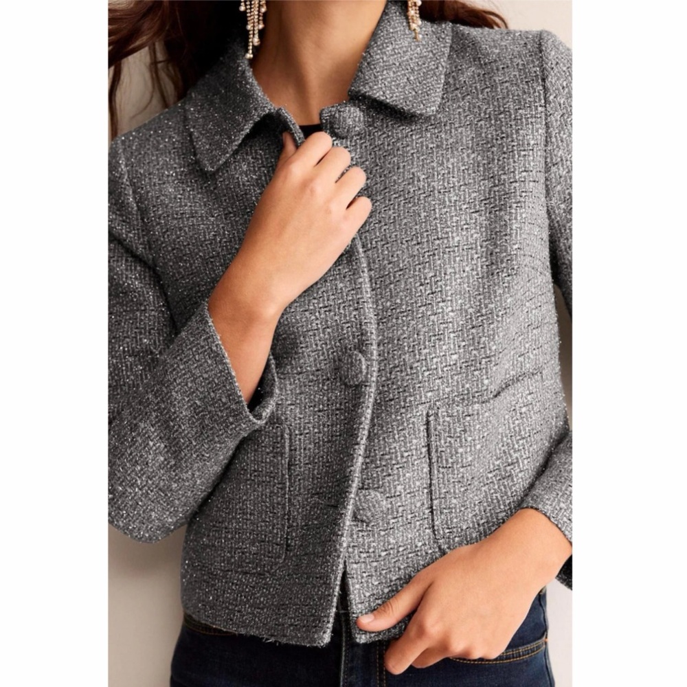 Boden Size 20/22 Rye Gray Silver Metallic Tweed Buttondown Blazer Jacket